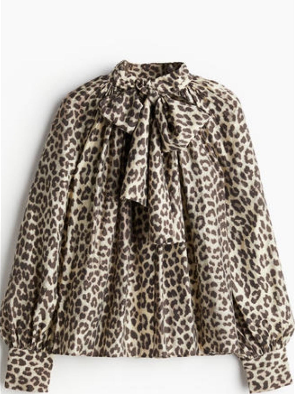 H&M Leopard-Print Bow Blouse - Beige/Brown